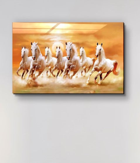 Lucky 7 Running Horses Glass Printing Wall Art - Tempered Glass Wall Art-Home Decoration-Interior Design Ideas-Perfect Gift For Your Loved Ones
