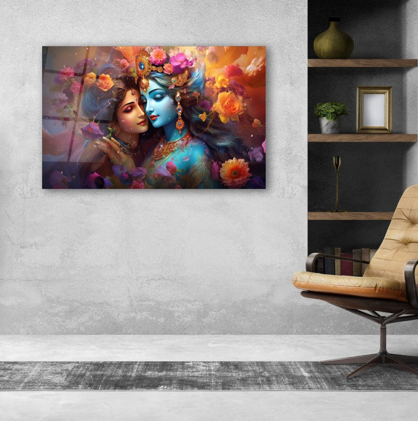 Radha Krishna Glass Wall Art, Tempered Glass Hindu Wall Decor, Wall Hangings, Engagement Gifts, Living Room Art, Wedding Gifts, Glass Print 2