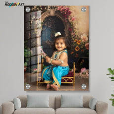 Custom Digital Acrylic Glass Photo – Baby Krishna Janmashtami Theme – Child Portrait Print for Home Décor & Gifting