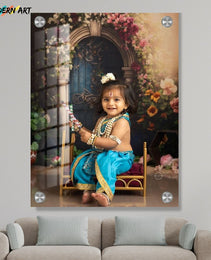 Custom Digital Acrylic Glass Photo – Baby Krishna Janmashtami Theme – Child Portrait Print for Home Décor & Gifting