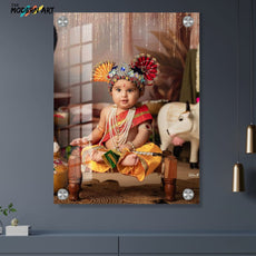 Custom Digital Acrylic Glass Photo – Baby Krishna Janmashtami Theme – Child Portrait Print for Home Décor & Gifting