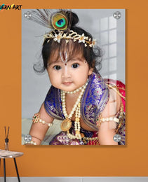 Custom Digital Acrylic Glass Photo – Baby Krishna Janmashtami Theme – Child Portrait Print for Home Décor & Gifting