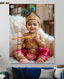 Custom Digital Acrylic Glass Photo – Baby Krishna Janmashtami Theme – Child Portrait Print for Home Décor & Gifting
