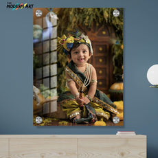 Custom Digital Acrylic Glass Photo – Baby Krishna Janmashtami Theme – Child Portrait Print for Home Décor & Gifting