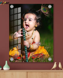 Custom Digital Acrylic Glass Photo – Baby Krishna Janmashtami Theme – Child Portrait Print for Home Décor & Gifting
