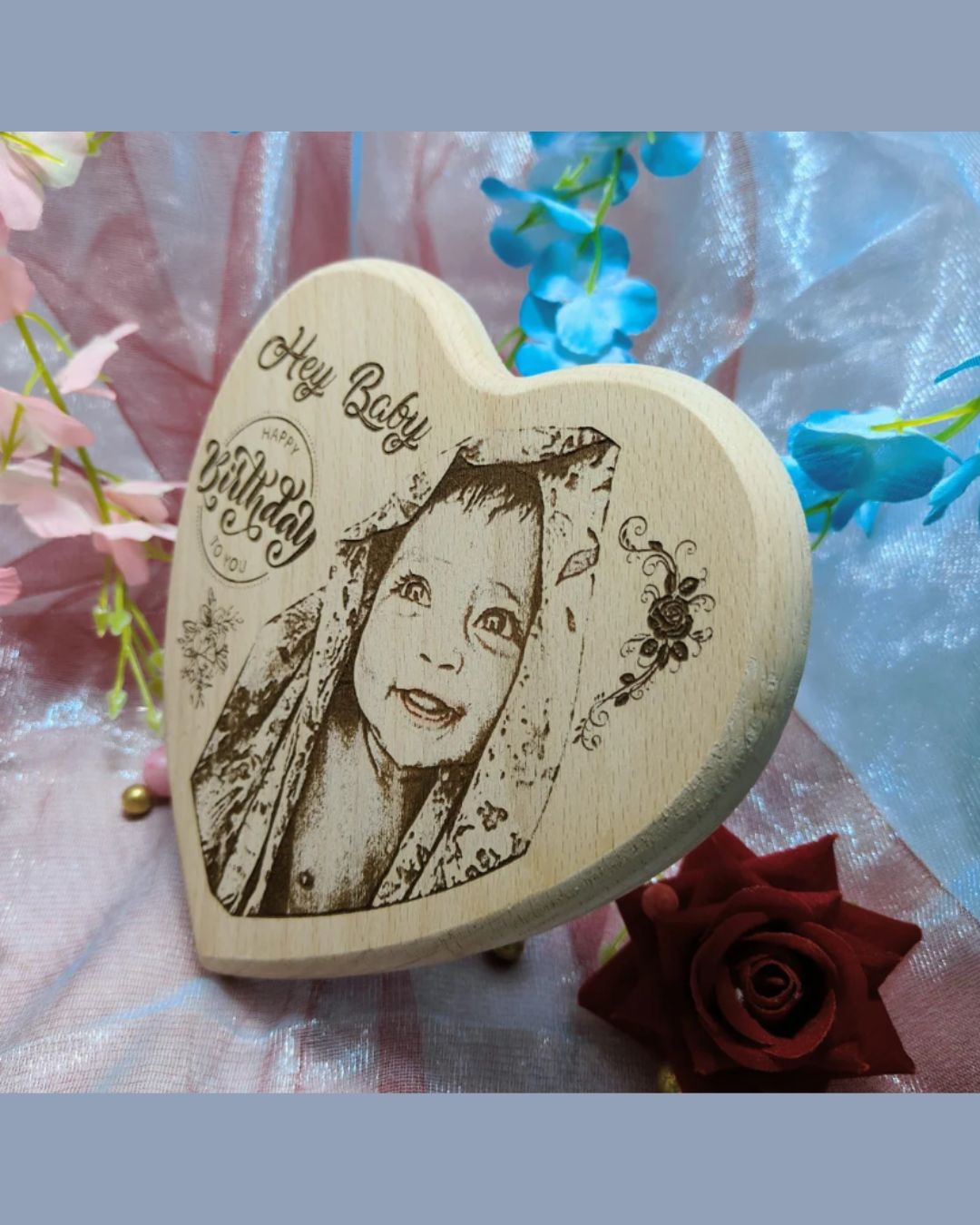 Single Heart Wooden Engraved Photo