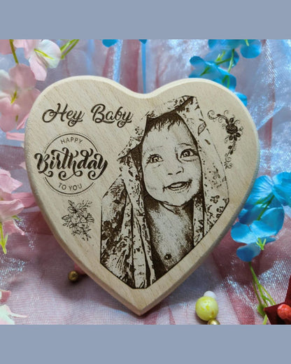 Single Heart Wooden Engraved Photo