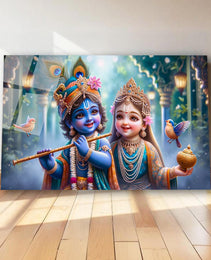 Radha Krishna Glass Wall Art, Tempered Glass Hindu Wall Decor, Wall Hangings, Engagement Gifts, Living Room Art, Wedding Gifts, Glass Print 5
