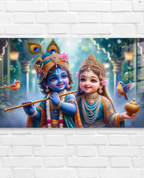 Radha Krishna Glass Wall Art, Tempered Glass Hindu Wall Decor, Wall Hangings, Engagement Gifts, Living Room Art, Wedding Gifts, Glass Print 5