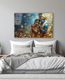 Radha Krishna Glass Wall Art, Tempered Glass Hindu Wall Decor, Wall Hangings, Engagement Gifts, Living Room Art, Wedding Gifts, Glass Print