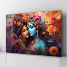Radha Krishna Glass Wall Art, Tempered Glass Hindu Wall Decor, Wall Hangings, Engagement Gifts, Living Room Art, Wedding Gifts, Glass Print 2