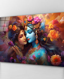 Radha Krishna Glass Wall Art, Tempered Glass Hindu Wall Decor, Wall Hangings, Engagement Gifts, Living Room Art, Wedding Gifts, Glass Print 2
