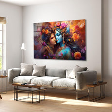 Radha Krishna Glass Wall Art, Tempered Glass Hindu Wall Decor, Wall Hangings, Engagement Gifts, Living Room Art, Wedding Gifts, Glass Print 2