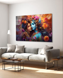 Radha Krishna Glass Wall Art, Tempered Glass Hindu Wall Decor, Wall Hangings, Engagement Gifts, Living Room Art, Wedding Gifts, Glass Print 2