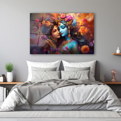 Radha Krishna Glass Wall Art, Tempered Glass Hindu Wall Decor, Wall Hangings, Engagement Gifts, Living Room Art, Wedding Gifts, Glass Print 2