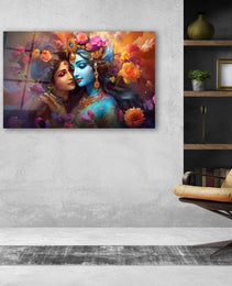 Radha Krishna Glass Wall Art, Tempered Glass Hindu Wall Decor, Wall Hangings, Engagement Gifts, Living Room Art, Wedding Gifts, Glass Print 2