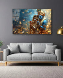 Radha Krishna Glass Wall Art, Tempered Glass Hindu Wall Decor, Wall Hangings, Engagement Gifts, Living Room Art, Wedding Gifts, Glass Print