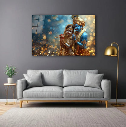 Radha Krishna Glass Wall Art, Tempered Glass Hindu Wall Decor, Wall Hangings, Engagement Gifts, Living Room Art, Wedding Gifts, Glass Print
