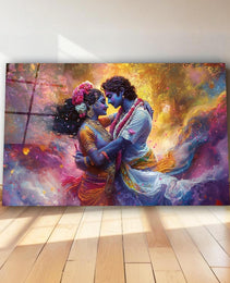 Radha Krishna Glass Wall Art, Tempered Glass Hindu Wall Decor, Wall Hangings, Engagement Gifts, Living Room Art, Wedding Gifts, Glass Print 3