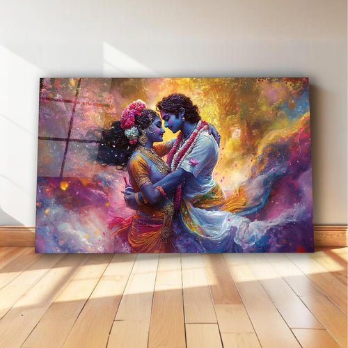 Radha Krishna Glass Wall Art, Tempered Glass Hindu Wall Decor, Wall Hangings, Engagement Gifts, Living Room Art, Wedding Gifts, Glass Print 3