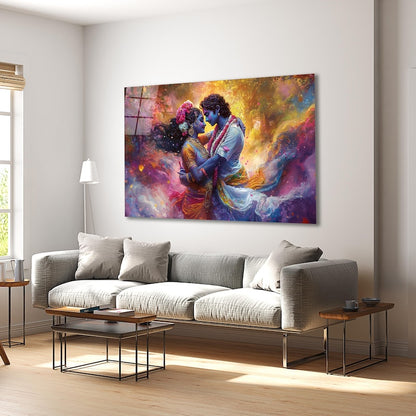 Radha Krishna Glass Wall Art, Tempered Glass Hindu Wall Decor, Wall Hangings, Engagement Gifts, Living Room Art, Wedding Gifts, Glass Print 3