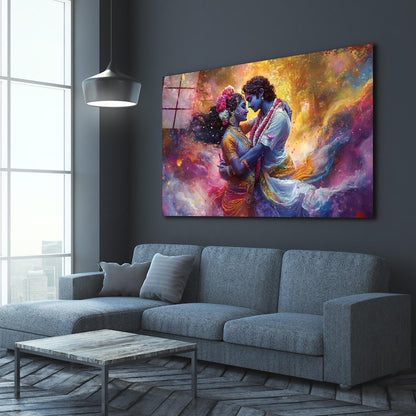 Radha Krishna Glass Wall Art, Tempered Glass Hindu Wall Decor, Wall Hangings, Engagement Gifts, Living Room Art, Wedding Gifts, Glass Print 3