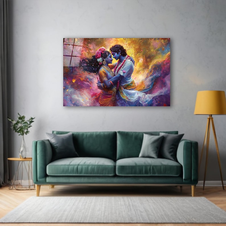 Radha Krishna Glass Wall Art, Tempered Glass Hindu Wall Decor, Wall Hangings, Engagement Gifts, Living Room Art, Wedding Gifts, Glass Print 3