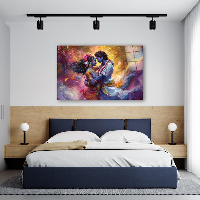 Radha Krishna Glass Wall Art, Tempered Glass Hindu Wall Decor, Wall Hangings, Engagement Gifts, Living Room Art, Wedding Gifts, Glass Print 3