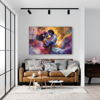 Radha Krishna Glass Wall Art, Tempered Glass Hindu Wall Decor, Wall Hangings, Engagement Gifts, Living Room Art, Wedding Gifts, Glass Print 3