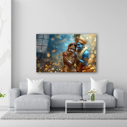 Radha Krishna Glass Wall Art, Tempered Glass Hindu Wall Decor, Wall Hangings, Engagement Gifts, Living Room Art, Wedding Gifts, Glass Print