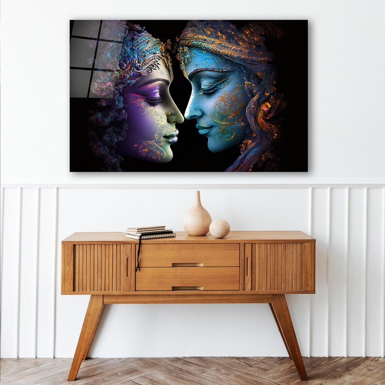 Radha Krishna Glass Wall Art, Tempered Glass Hindu Wall Decor, Wall Hangings, Engagement Gifts, Living Room Art, Wedding Gifts, Glass Print 4