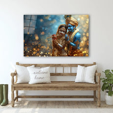 Radha Krishna Glass Wall Art, Tempered Glass Hindu Wall Decor, Wall Hangings, Engagement Gifts, Living Room Art, Wedding Gifts, Glass Print