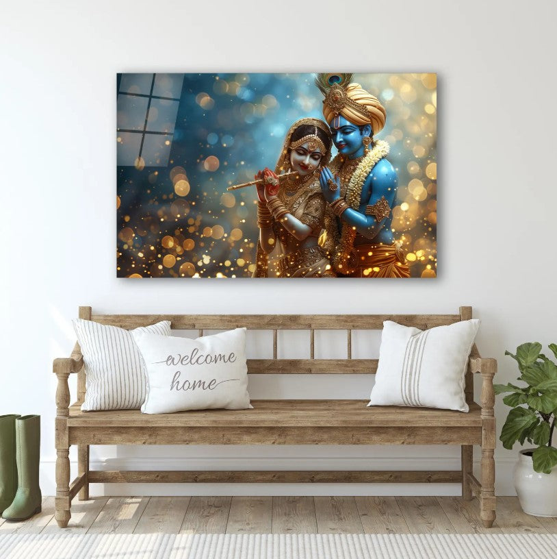Radha Krishna Glass Wall Art, Tempered Glass Hindu Wall Decor, Wall Hangings, Engagement Gifts, Living Room Art, Wedding Gifts, Glass Print
