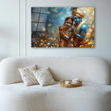 Radha Krishna Glass Wall Art, Tempered Glass Hindu Wall Decor, Wall Hangings, Engagement Gifts, Living Room Art, Wedding Gifts, Glass Print