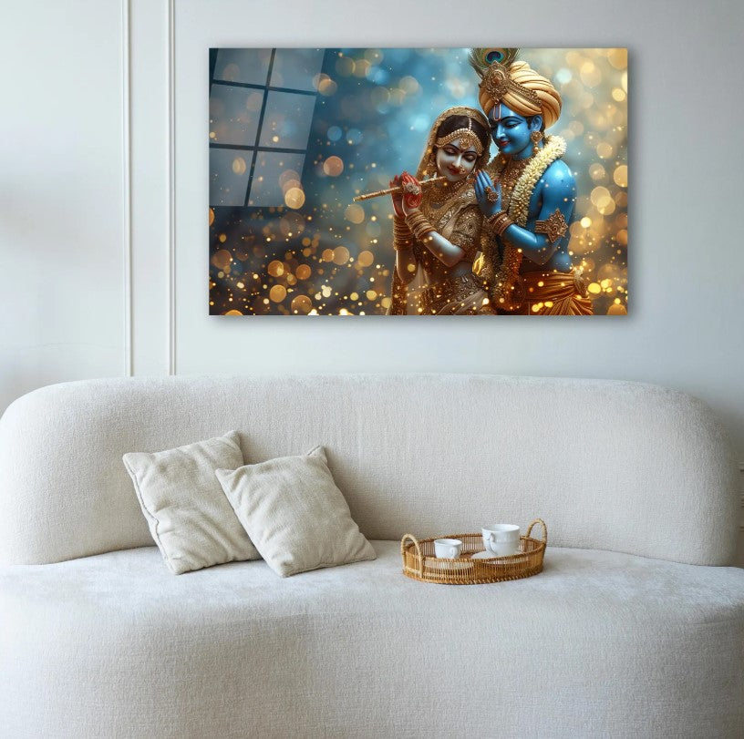 Radha Krishna Glass Wall Art, Tempered Glass Hindu Wall Decor, Wall Hangings, Engagement Gifts, Living Room Art, Wedding Gifts, Glass Print