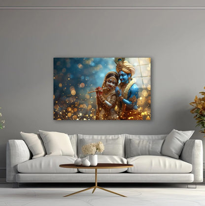 Radha Krishna Glass Wall Art, Tempered Glass Hindu Wall Decor, Wall Hangings, Engagement Gifts, Living Room Art, Wedding Gifts, Glass Print